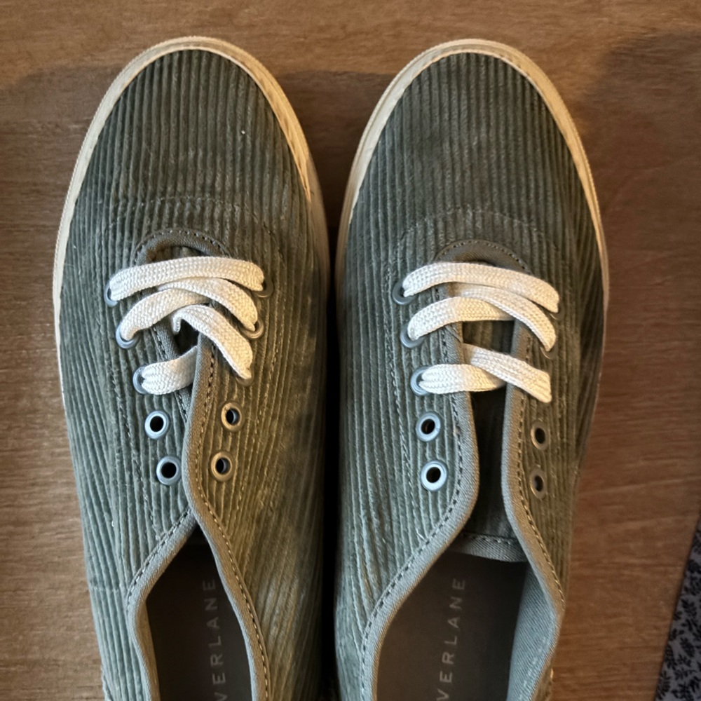 Everlane Olive Green Corduroy Low-Top Sneakers with White Laces